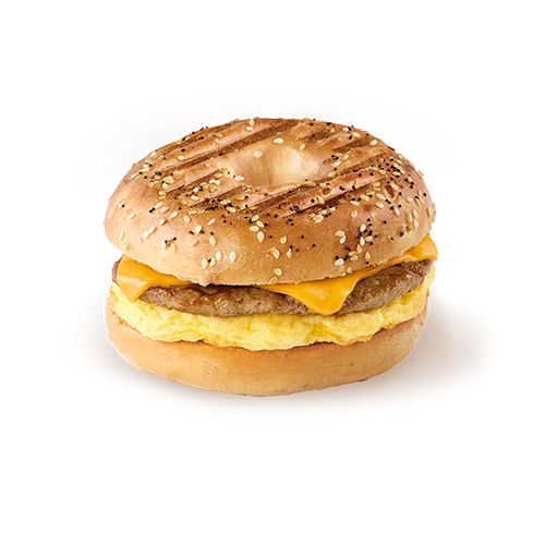 Grilled Bagel Breakfast Sandwich with Sausage